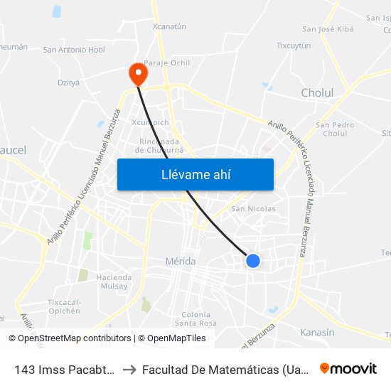 143 Imss Pacabtun to Facultad De Matemáticas (Uady) map