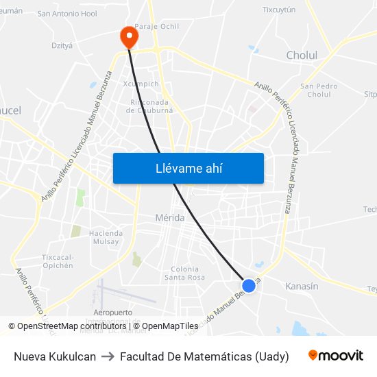 Nueva Kukulcan to Facultad De Matemáticas (Uady) map