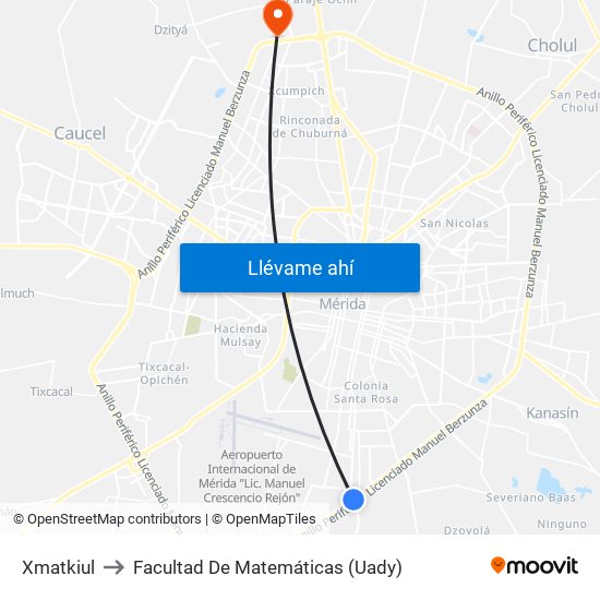 Xmatkiul to Facultad De Matemáticas (Uady) map