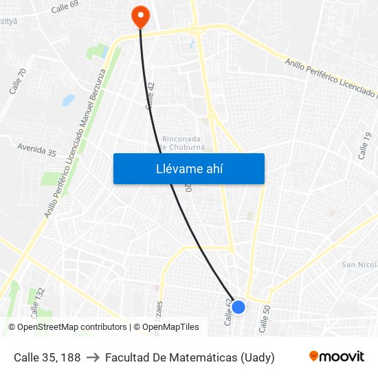 Calle 35, 188 to Facultad De Matemáticas (Uady) map