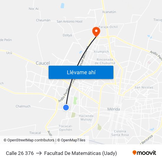 Calle 26 376 to Facultad De Matemáticas (Uady) map