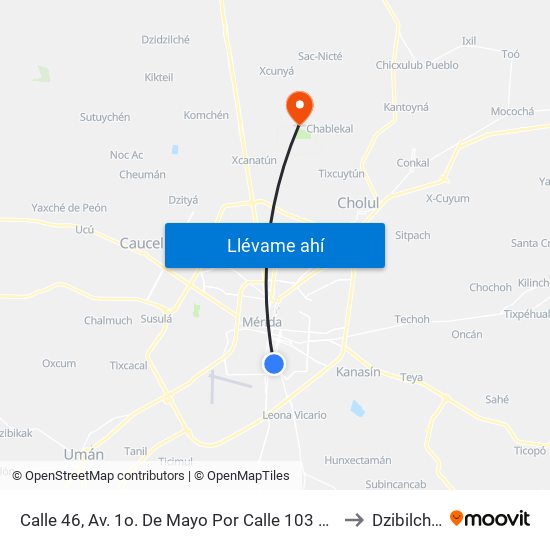 Calle 46, Av. 1o. De Mayo Por Calle 103 Y 101, Santa Rosa to Dzibilchaltún map