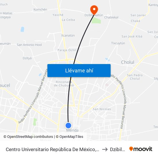 Centro Universitario República De México, Calle 72 Por 51 Y 49, Centro to Dzibilchaltún map