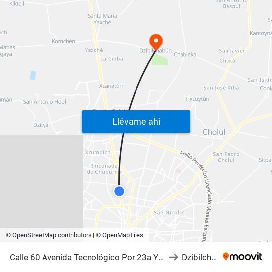 Calle 60 Avenida Tecnológico Por 23a Y 25, Chuburná to Dzibilchaltún map