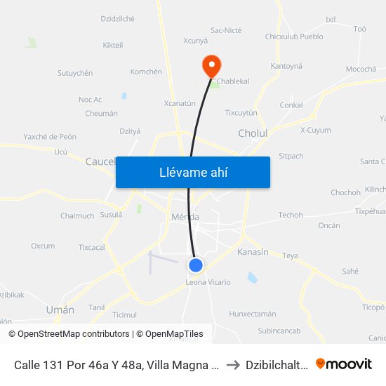 Calle 131 Por 46a Y 48a, Villa Magna Sur to Dzibilchaltún map