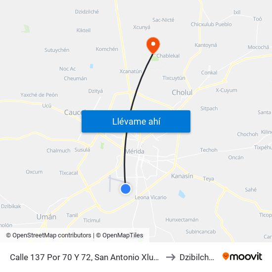 Calle 137 Por 70 Y 72, San Antonio Xluch Y Nocoh to Dzibilchaltún map