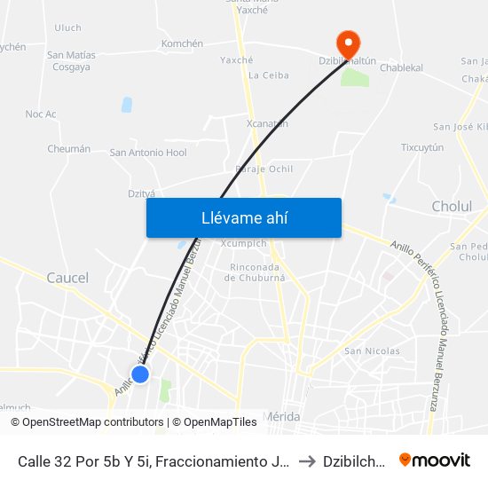 Calle 32 Por 5b Y 5i, Fraccionamiento Juanpablo II to Dzibilchaltún map