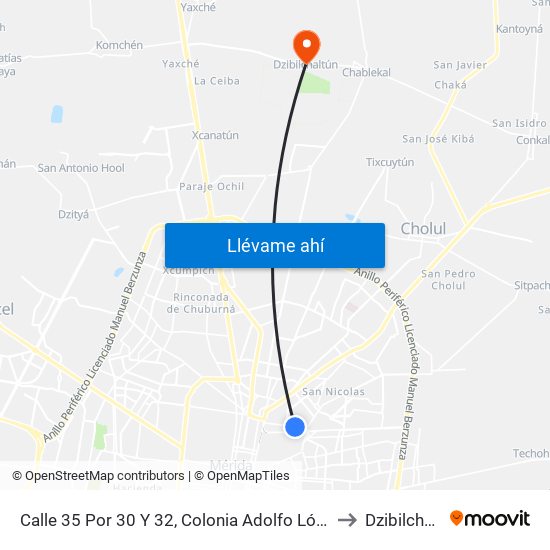 Calle 35 Por 30 Y 32, Colonia Adolfo López Mateos to Dzibilchaltún map