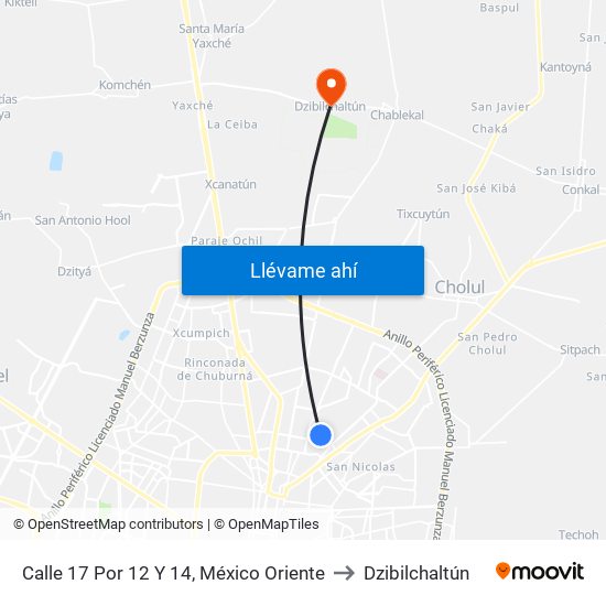 Calle 17 Por 12 Y 14, México Oriente to Dzibilchaltún map