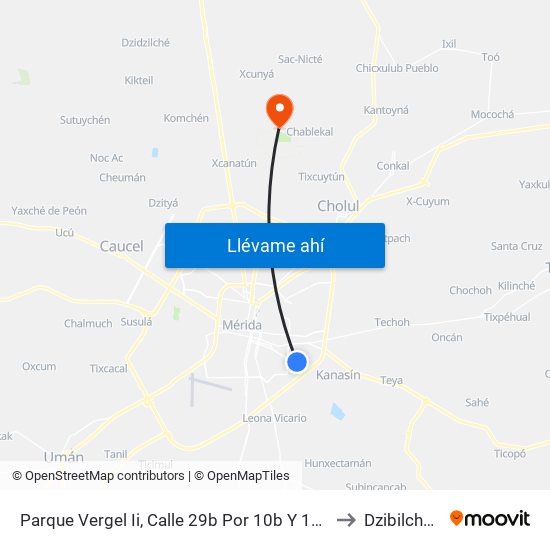 Parque Vergel Ii, Calle 29b Por 10b Y 10c, Vergel II to Dzibilchaltún map