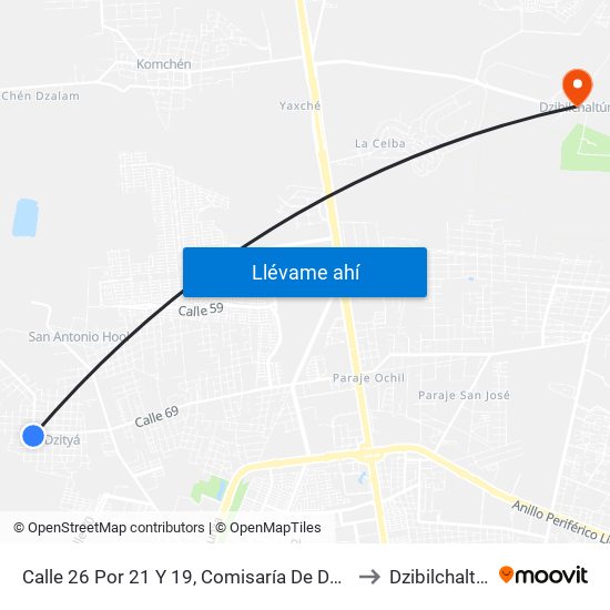 Calle 26 Por 21 Y 19, Comisaría De Dzityá to Dzibilchaltún map