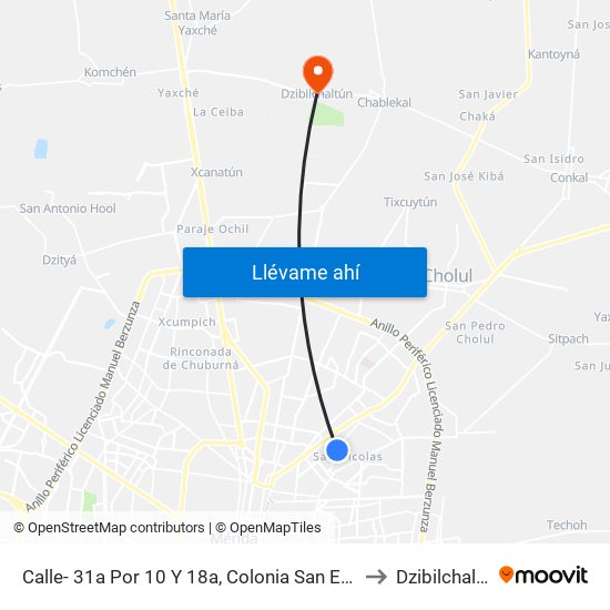Calle- 31a Por 10 Y 18a, Colonia San Esteban. to Dzibilchaltún map