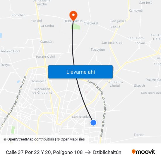 Calle 37 Por 22 Y 20, Polígono 108 to Dzibilchaltún map