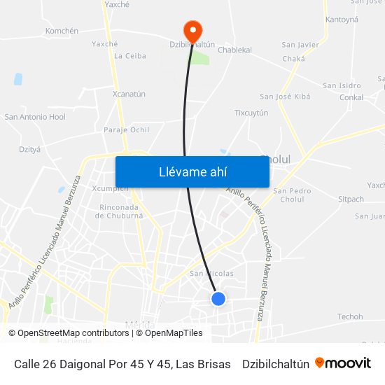 Calle 26 Daigonal Por 45 Y 45, Las Brisas to Dzibilchaltún map