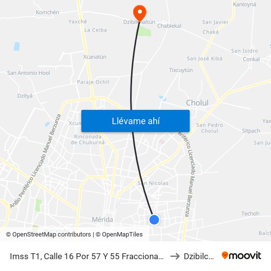 Imss T1, Calle 16 Por 57 Y 55 Fraccionamiento Del Parque to Dzibilchaltún map