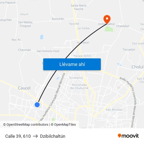 Calle 39, 610 to Dzibilchaltún map