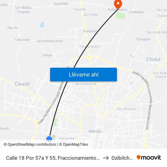 Calle 18 Por 57a Y 55, Fraccionamiento Juan Pablo II to Dzibilchaltún map