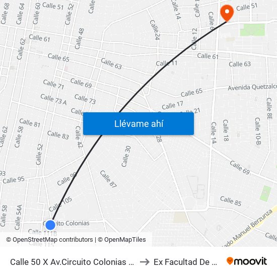Calle 50 X Av.Circuito Colonias Y 111a, Mercedes Barrea to Ex Facultad De Derecho (Uady) map