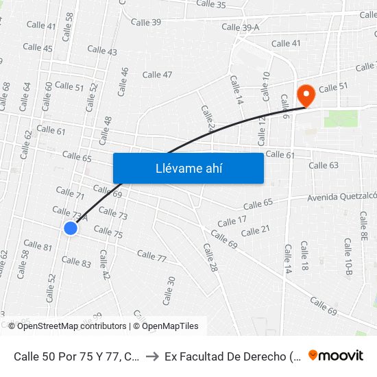 Calle 50 Por 75 Y 77, Centro to Ex Facultad De Derecho (Uady) map