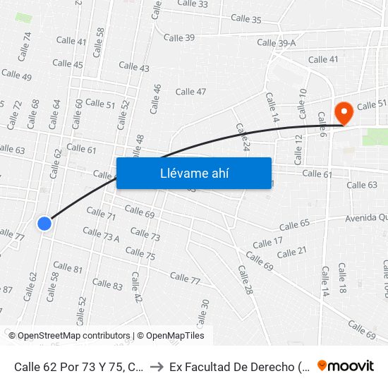 Calle 62 Por 73 Y 75, Centro to Ex Facultad De Derecho (Uady) map