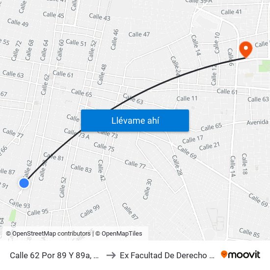 Calle 62 Por 89 Y 89a, Centro to Ex Facultad De Derecho (Uady) map