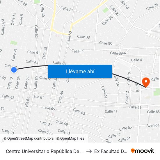 Centro Universitario República De México, Calle 72 Por 51 Y 49, Centro to Ex Facultad De Derecho (Uady) map