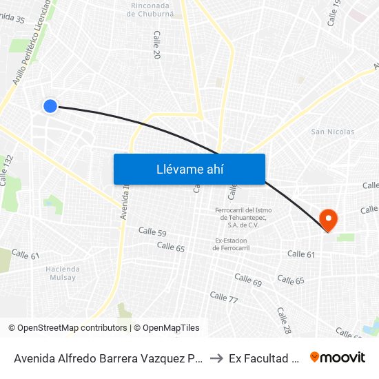 Avenida Alfredo Barrera Vazquez Por 21 Diagonal Y 68, Residencial Pensiones to Ex Facultad De Derecho (Uady) map