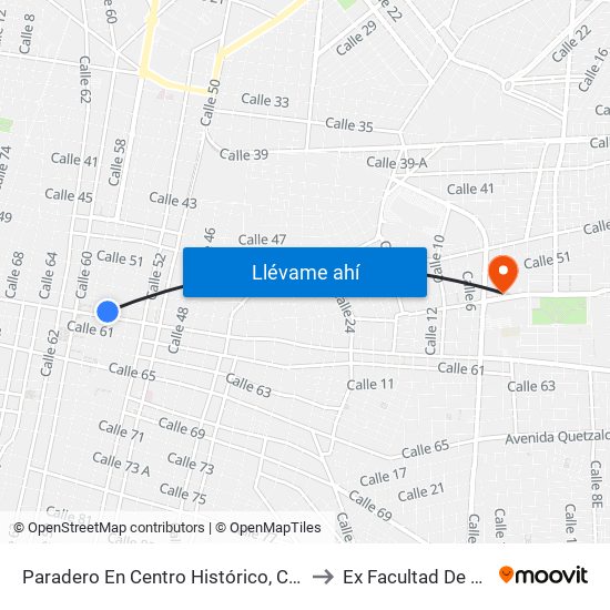 Paradero En Centro Histórico, Calle 58 Por 61 Y 63, Centro to Ex Facultad De Derecho (Uady) map