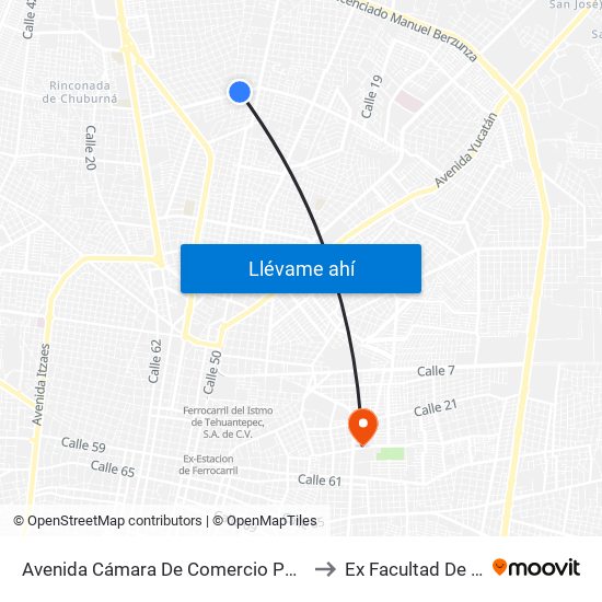 Avenida Cámara De Comercio Por 34 Y 36, Benito Juárez Norte to Ex Facultad De Derecho (Uady) map