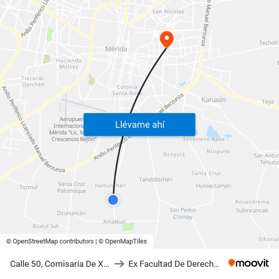 Calle 50, Comisaría De Xmatkuil to Ex Facultad De Derecho (Uady) map
