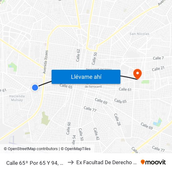 Calle 65ᴮ Por 65 Y 94, Centro to Ex Facultad De Derecho (Uady) map