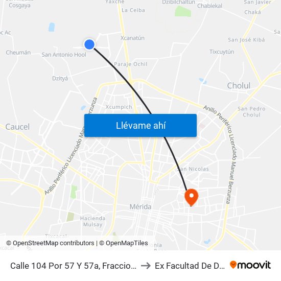 Calle  104 Por 57 Y 57a, Fraccionamiento Las Americas to Ex Facultad De Derecho (Uady) map