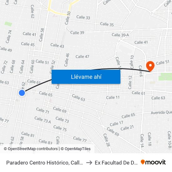 Paradero Centro Histórico,  Calle 62 Por 65 Y 67,Centro to Ex Facultad De Derecho (Uady) map