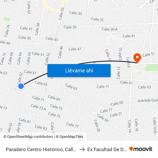 Paradero Centro Histórico, Calle 67 Por 62 Y 60, Centro to Ex Facultad De Derecho (Uady) map