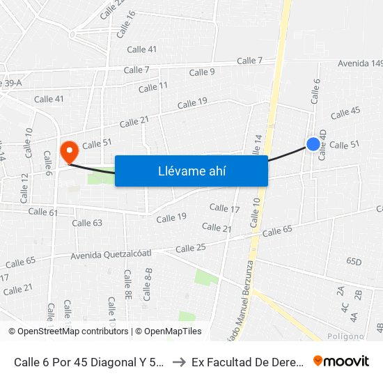 Calle 6 Por 45 Diagonal Y 51, San Camilo to Ex Facultad De Derecho (Uady) map