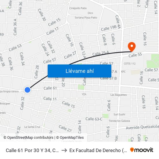 Calle 61 Por 30 Y 34, Centro to Ex Facultad De Derecho (Uady) map