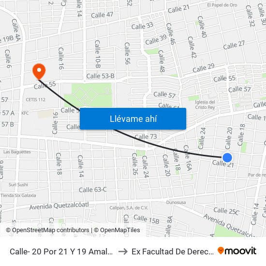 Calle- 20 Por 21 Y 19 Amalia Solorzano to Ex Facultad De Derecho (Uady) map