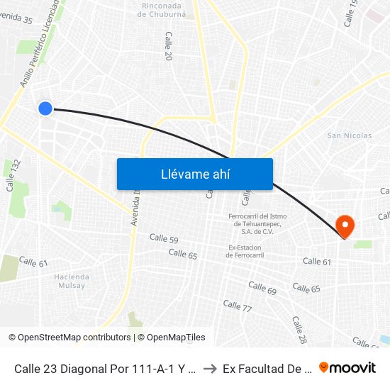 Calle 23 Diagonal Por 111-A-1 Y 13'-, Residencial Pensiones VI to Ex Facultad De Derecho (Uady) map