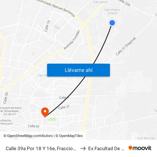 Calle 39a Por 18 Y 16e, Fraccionamiento San Pedro Cholul. to Ex Facultad De Derecho (Uady) map