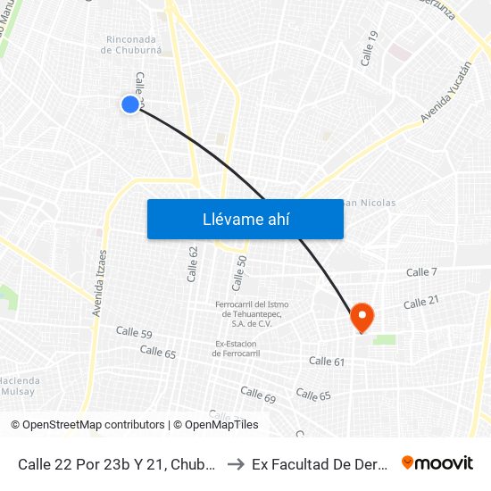 Calle 22 Por 23b Y 21, Chuburná De  Hidalgo to Ex Facultad De Derecho (Uady) map