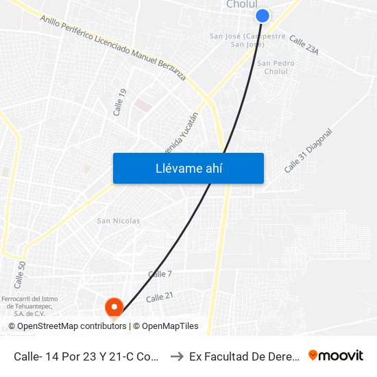 Calle- 14 Por 23 Y 21-C Comisaria, Cholul to Ex Facultad De Derecho (Uady) map