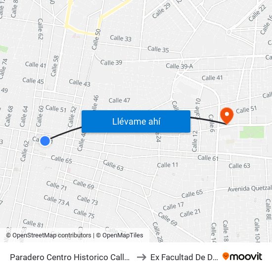 Paradero Centro Historico Calle- 61 Por 56 Y 58 Centro to Ex Facultad De Derecho (Uady) map