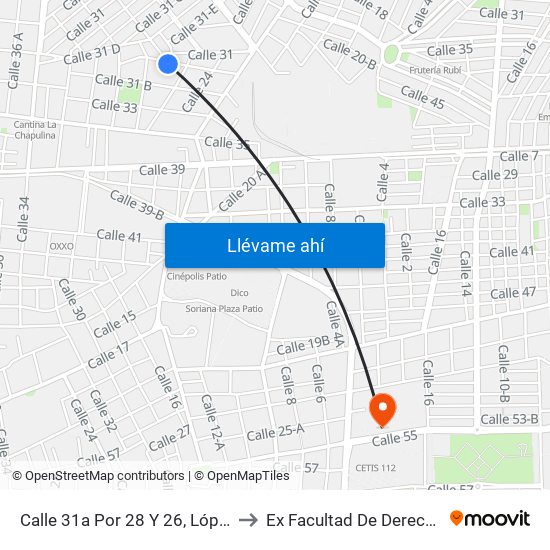 Calle 31a Por 28 Y 26, López Mateos to Ex Facultad De Derecho (Uady) map