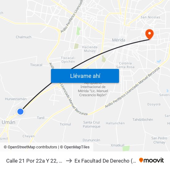 Calle 21 Por 22a Y 22, Umán to Ex Facultad De Derecho (Uady) map