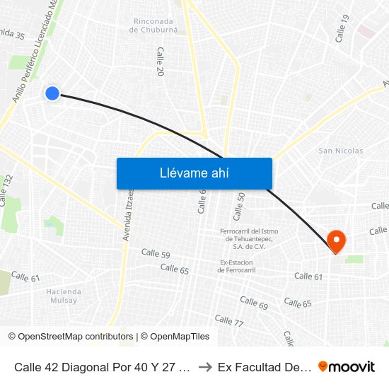 Calle 42 Diagonal Por 40 Y 27 A Fraccionamiento Lindavista to Ex Facultad De Derecho (Uady) map