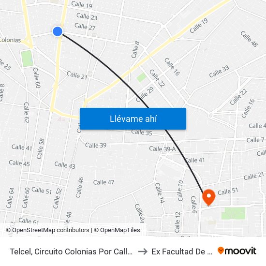 Telcel, Circuito Colonias Por Calle 30 Y 32, Colonia Buenavista to Ex Facultad De Derecho (Uady) map