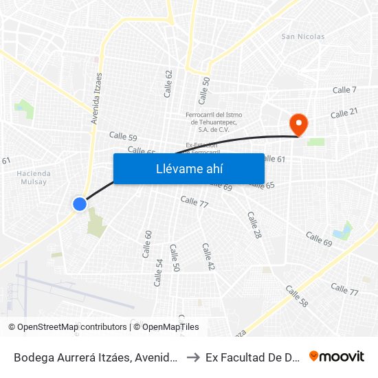 Bodega Aurrerá Itzáes, Avenida Itzáes Por 79a Y 79d to Ex Facultad De Derecho (Uady) map