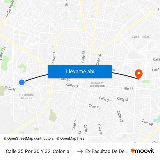 Calle 35 Por 30 Y 32, Colonia Francisco I. Madero to Ex Facultad De Derecho (Uady) map