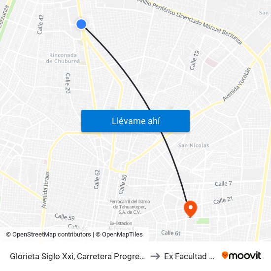 Glorieta Siglo Xxi, Carretera Progreso-Mérida, Calle 60 Por 5b, Montes De Amé to Ex Facultad De Derecho (Uady) map