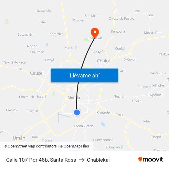 Calle 107 Por 48b, Santa Rosa to Chablekal map